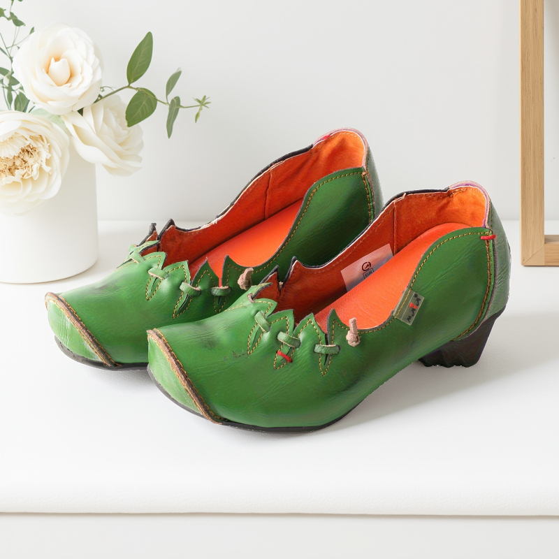 Topánky typu boat s Peep Toe, vrchnok z hovädzej kože, nízky hrubý podpätok, podrážka z TPR