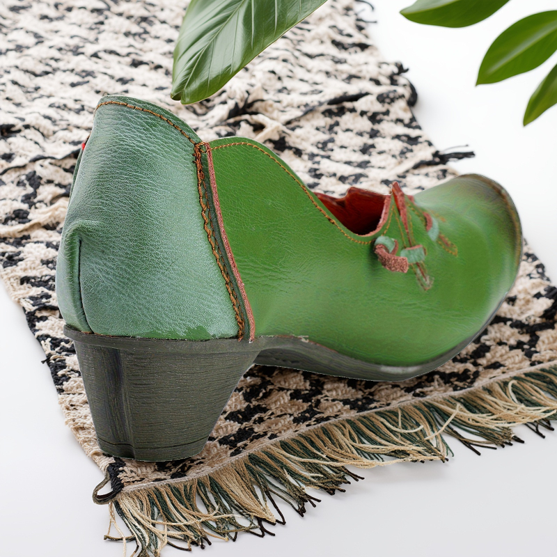 Topánky typu boat s Peep Toe, vrchnok z hovädzej kože, nízky hrubý podpätok, podrážka z TPR