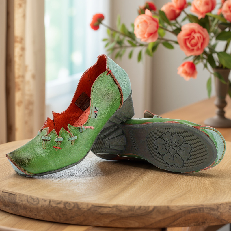 Topánky typu boat s Peep Toe, vrchnok z hovädzej kože, nízky hrubý podpätok, podrážka z TPR