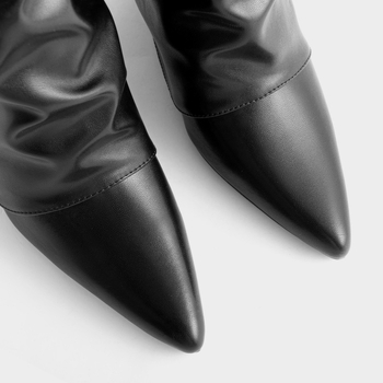 Ženské čižmy do kolien s klinovým podpätkom, špičatý nos, bočné zapínanie na zips, PU vrchná časť, zimné