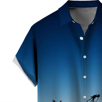 Košele s krátkymi rukávmi, 3D tlač, Slub bavlna s elastanom a polyesterom, golier košeľový, jedno gombové zapínanie, voľný casual strih, jar 2025