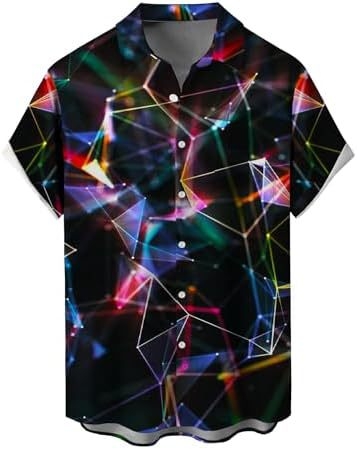 Košele s krátkymi rukávmi, 3D tlač, Slub bavlna s elastanom a polyesterom, golier košeľový, jedno gombové zapínanie, voľný casual strih, jar 2025