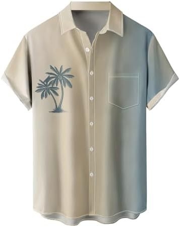 Košele s krátkymi rukávmi, 3D tlač, Slub bavlna s elastanom a polyesterom, golier košeľový, jedno gombové zapínanie, voľný casual strih, jar 2025