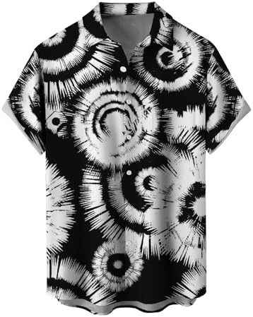 Košele s krátkymi rukávmi, 3D tlač, Slub bavlna s elastanom a polyesterom, golier košeľový, jedno gombové zapínanie, voľný casual strih, jar 2025