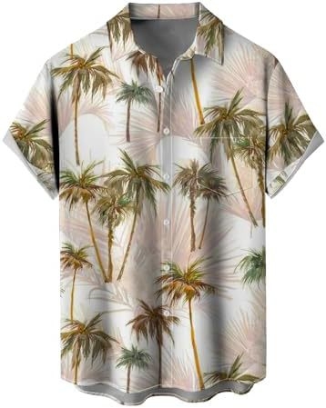 Košele s krátkymi rukávmi, 3D tlač, Slub bavlna s elastanom a polyesterom, golier košeľový, jedno gombové zapínanie, voľný casual strih, jar 2025