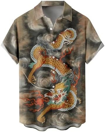 Košele s krátkymi rukávmi, 3D tlač, Slub bavlna s elastanom a polyesterom, golier košeľový, jedno gombové zapínanie, voľný casual strih, jar 2025