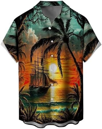 Košele s krátkymi rukávmi, 3D tlač, Slub bavlna s elastanom a polyesterom, golier košeľový, jedno gombové zapínanie, voľný casual strih, jar 2025