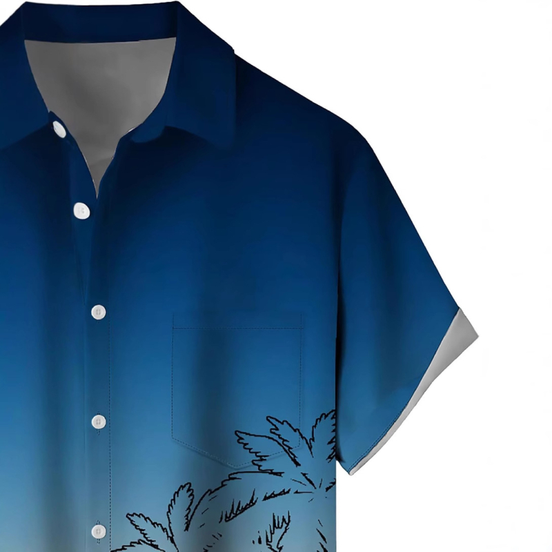 Košele s krátkymi rukávmi, 3D tlač, Slub bavlna s elastanom a polyesterom, golier košeľový, jedno gombové zapínanie, voľný casual strih, jar 2025