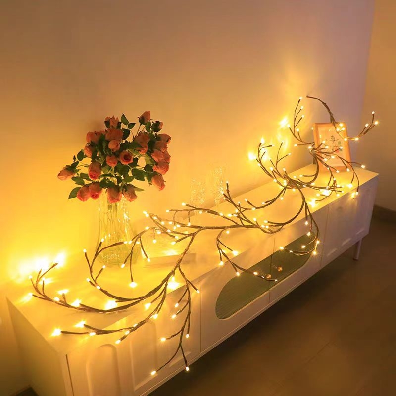 LED reťaz vo forme ratánového konára, 144 LED, 220V, 3000K, IP44, USB napájanie