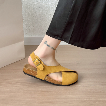 Rímske sandále s prackou na členku, PU horná časť, gumová podrážka, guľatá špička, kórejský štýl