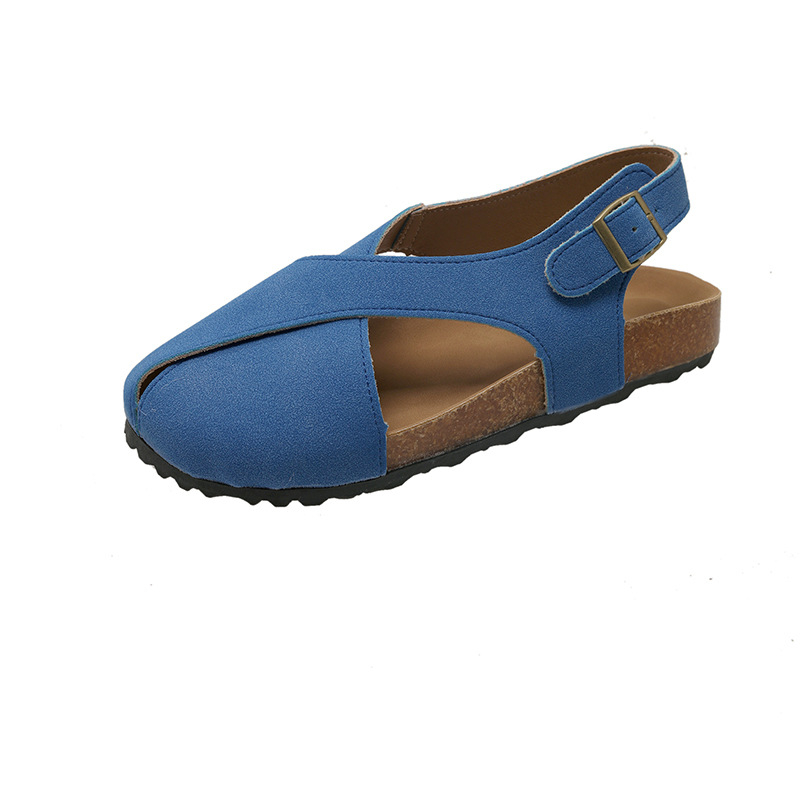 Rímske sandále s prackou na členku, PU horná časť, gumová podrážka, guľatá špička, kórejský štýl