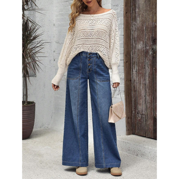 Džíny s vreckami, voľný široký strih, fleecová podšívka, zapínanie šnúrkou, polyesterová zmes