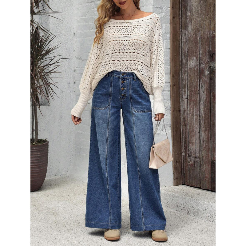 Džíny s vreckami, voľný široký strih, fleecová podšívka, zapínanie šnúrkou, polyesterová zmes