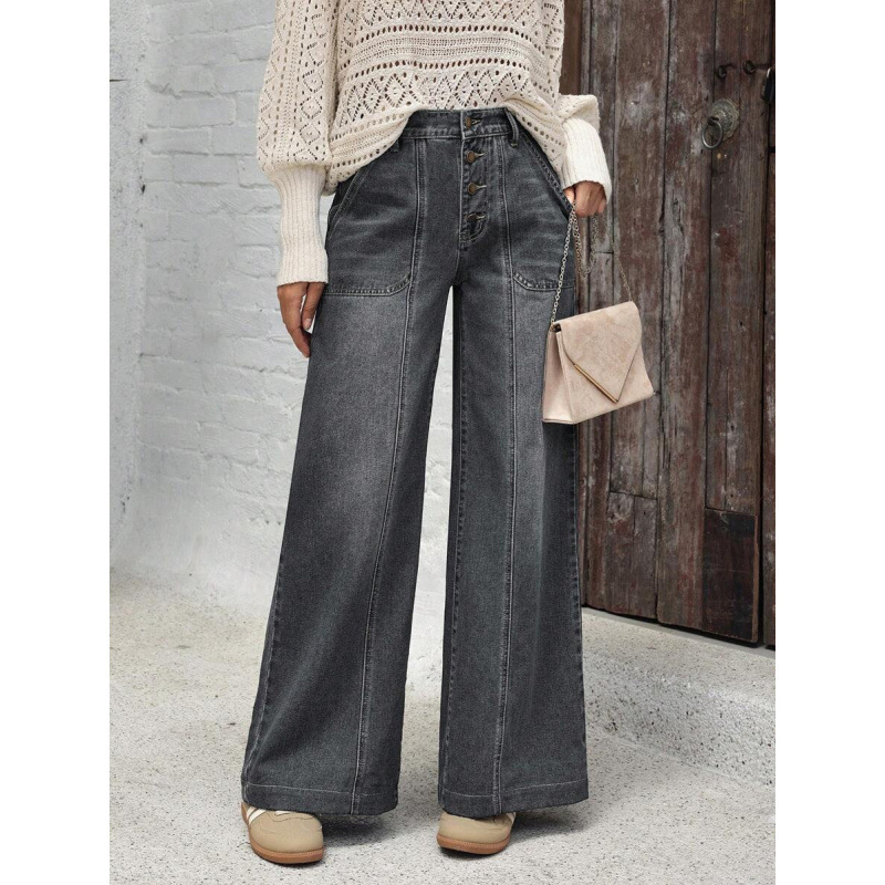 Džíny s vreckami, voľný široký strih, fleecová podšívka, zapínanie šnúrkou, polyesterová zmes