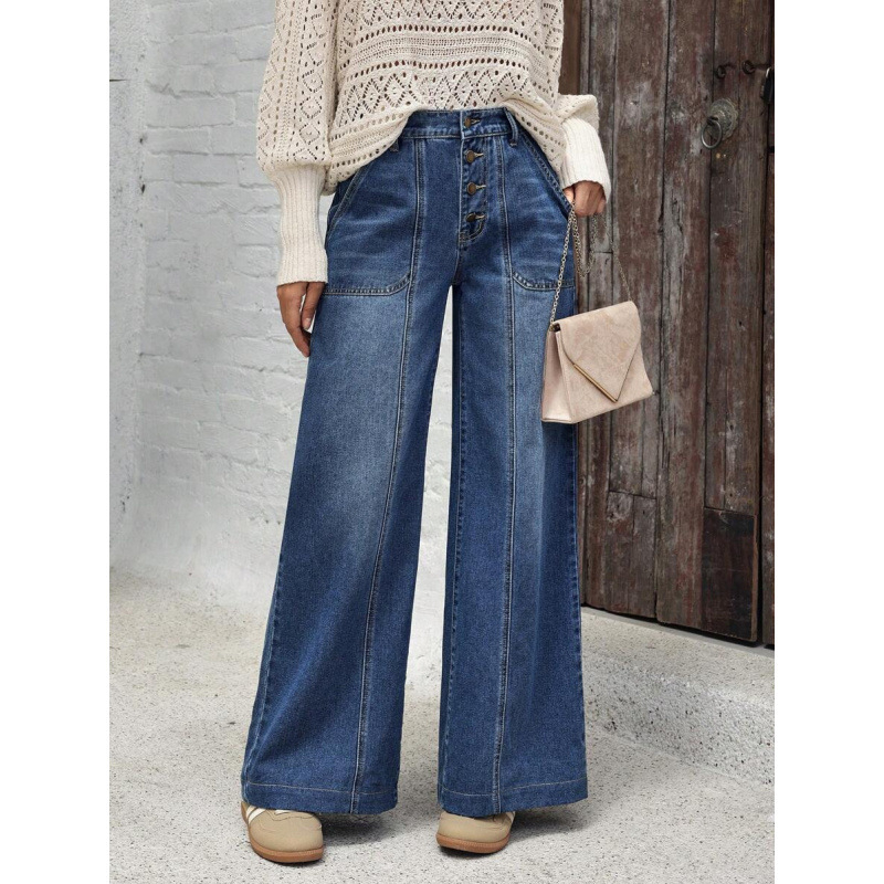 Džíny s vreckami, voľný široký strih, fleecová podšívka, zapínanie šnúrkou, polyesterová zmes