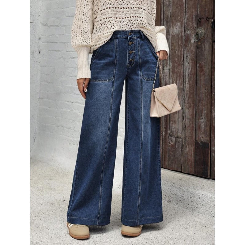 Džíny s vreckami, voľný široký strih, fleecová podšívka, zapínanie šnúrkou, polyesterová zmes