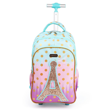 GUSTELL Meitenēm paredzēta mugursoma ar motīvu Dzelzs tornis un spīdumiem - 3 daļu komplekts slodzes samazināšanai, Oxford audums, pamatskola