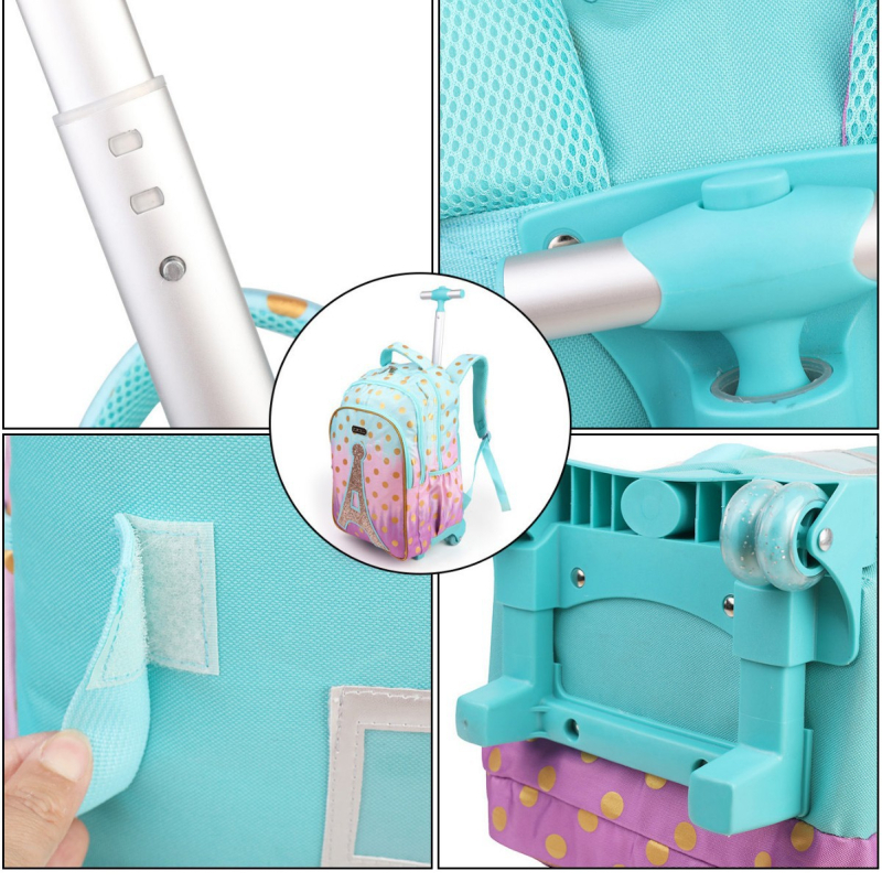 GUSTELL Meitenēm paredzēta mugursoma ar motīvu Dzelzs tornis un spīdumiem - 3 daļu komplekts slodzes samazināšanai, Oxford audums, pamatskola