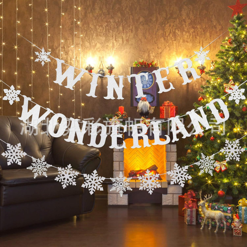 Banner pre vianočnú dekoráciu – zimný motív so snehovými vločkami, určené na vnútorné použitie (Značka: yicai; Kód produktu: yicai789; Materiál: papier; Štýl: 29589964203; Vhodný sviatok: Vianoce)