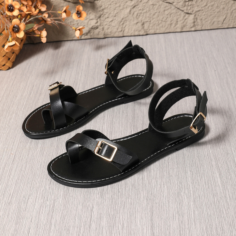 Sandále s jedným remienkom, kórejská verzia, PU horný materiál, gumová podrážka, otvor na prst, remienok s jednou sponou