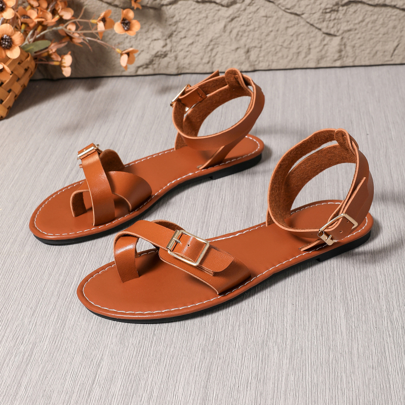 Sandále s jedným remienkom, kórejská verzia, PU horný materiál, gumová podrážka, otvor na prst, remienok s jednou sponou