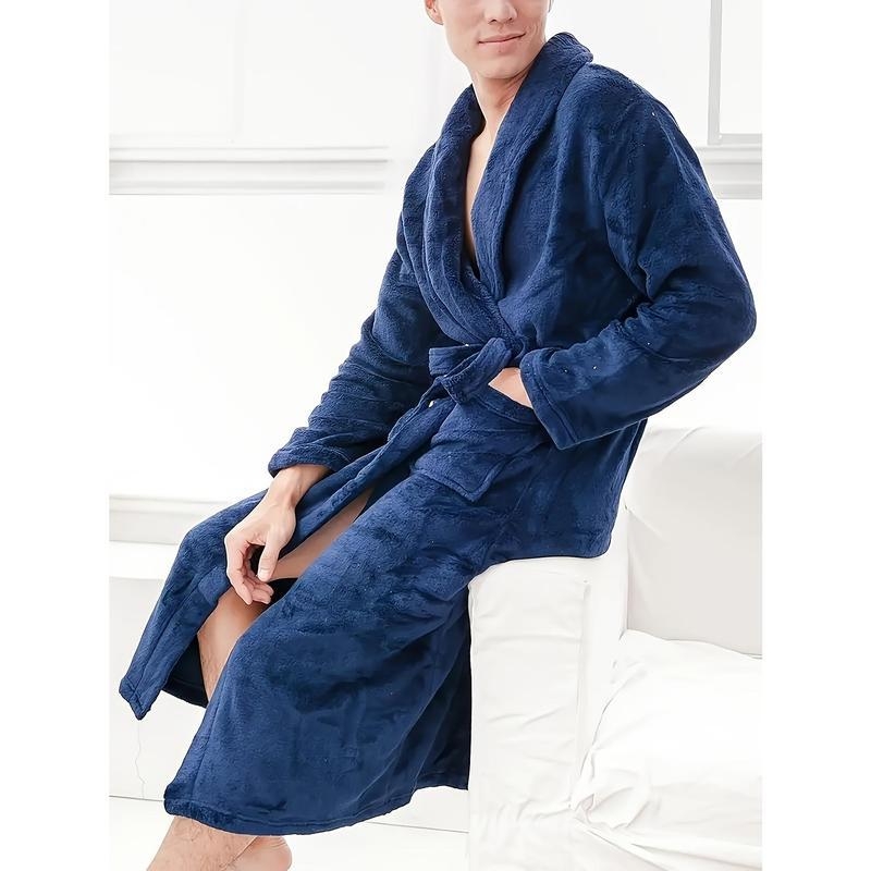 Pánske župan Casual s V-krkom, Half-side Fleece tkanina, hlavný materiál bavlna, jar 2025