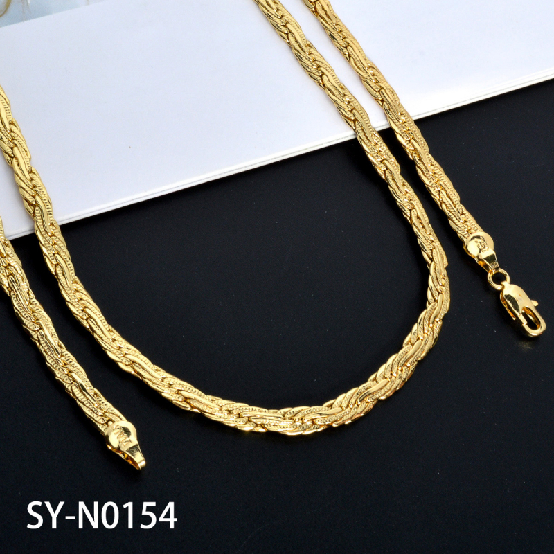 Meďová točená retiazka na krk s geometrickým príveskom, elektroplátovaná povrchová úprava, unisex, kód SY-N0154, štýl INS