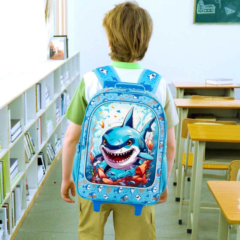 Detský ťahací batoh s kolieskami pre základnú školu – nepremokavý, ultra ľahký, odolný voči opotrebeniu, vzor zvierat v karikatúre