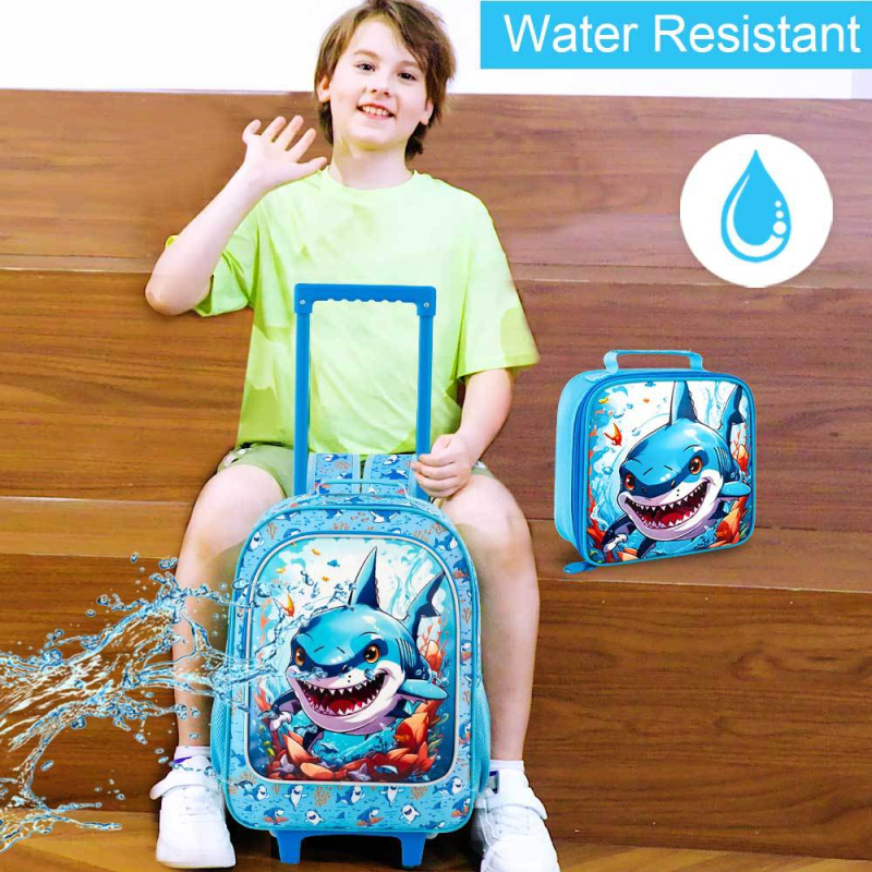 Detský ťahací batoh s kolieskami pre základnú školu – nepremokavý, ultra ľahký, odolný voči opotrebeniu, vzor zvierat v karikatúre