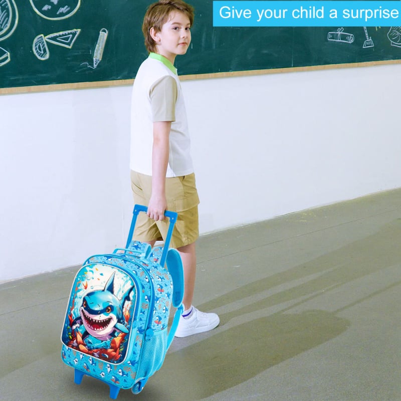 Detský ťahací batoh s kolieskami pre základnú školu – nepremokavý, ultra ľahký, odolný voči opotrebeniu, vzor zvierat v karikatúre