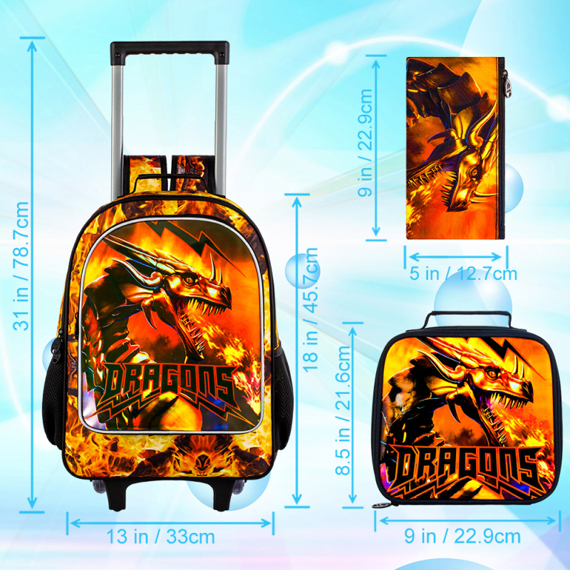 Bērnu mugursoma ar vienradža vilkšanas rokturi, muguras aizsardzība, ūdensizturīga, ļoti viegla, nodilumizturīga – 3 daļu komplekts