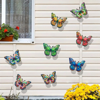 3D kovová dekorácia na stenu s motýľmi – súbor ôsmich motýľov pre záhradu a plot