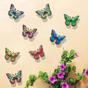 3D kovová dekorácia na stenu s motýľmi – súbor ôsmich motýľov pre záhradu a plot