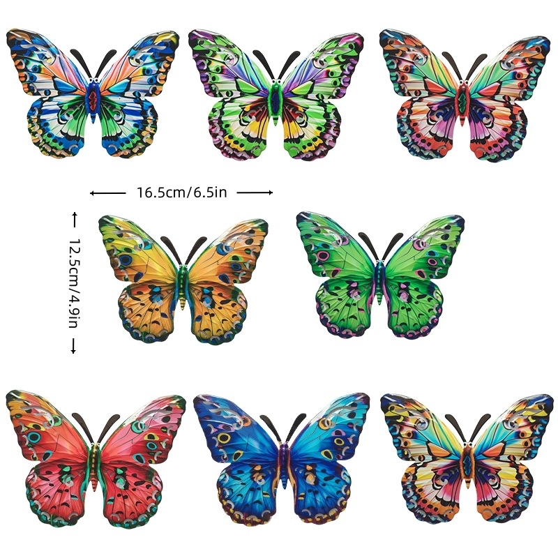 3D kovová dekorácia na stenu s motýľmi – súbor ôsmich motýľov pre záhradu a plot