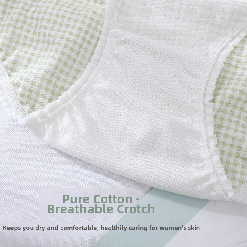 Naistele mõeldud menstruatsioonipüksid keskmise vööga, 95% puuvill, vooder 100% puuvill, ruuduline muster, lekkekindel kaitse