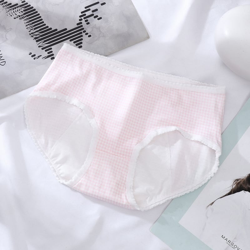 Lenjerie intimă menstruală pentru femei, talie medie, 95% bumbac, căptușeală 100% bumbac, model carouri, protecție împotriva scurgerilor