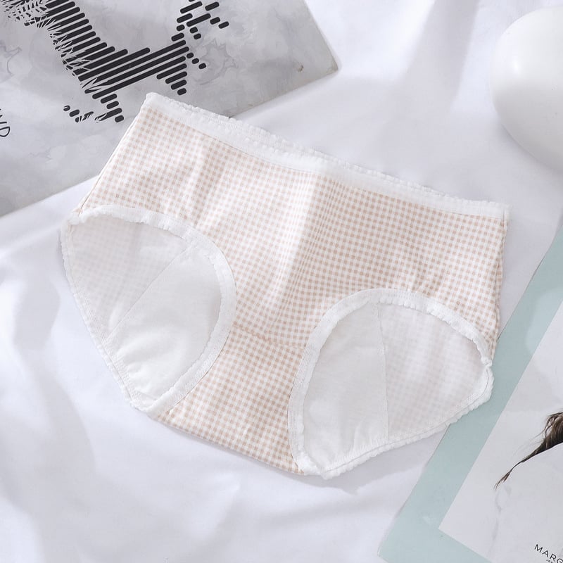 Lenjerie intimă menstruală pentru femei, talie medie, 95% bumbac, căptușeală 100% bumbac, model carouri, protecție împotriva scurgerilor