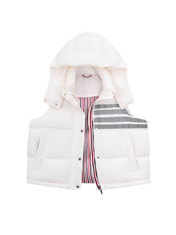 Dámska vesta s perím – hrubý stojací golier, odnímateľná, 86–90% bieleho kačacieho peria, Chunya Spun polyesterový povrch