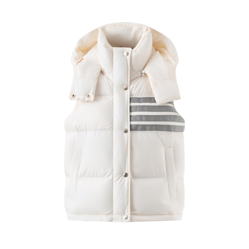 Dámska vesta s perím – hrubý stojací golier, odnímateľná, 86–90% bieleho kačacieho peria, Chunya Spun polyesterový povrch