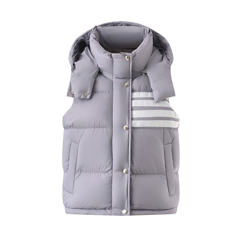 Dámska vesta s perím – hrubý stojací golier, odnímateľná, 86–90% bieleho kačacieho peria, Chunya Spun polyesterový povrch