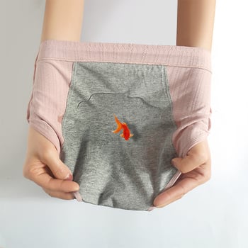 Moteriški aukšto juosmens medvilniniai periodiniai apatiniai, kvėpuojantys; priekyje ir gale apsauga nuo nutekėjimų; pagrindinis audinys 95% medvilnė, tarpkojo įdaila 90% medvilnė