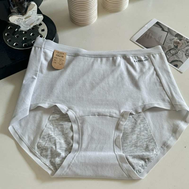 Ženské menštruačné nohavičky s vysokým pásom, rozšírený rozkrok, pletený materiál; vonkajší materiál 95% bavlna, podšívka 100% bavlna; jednofarebný dizajn