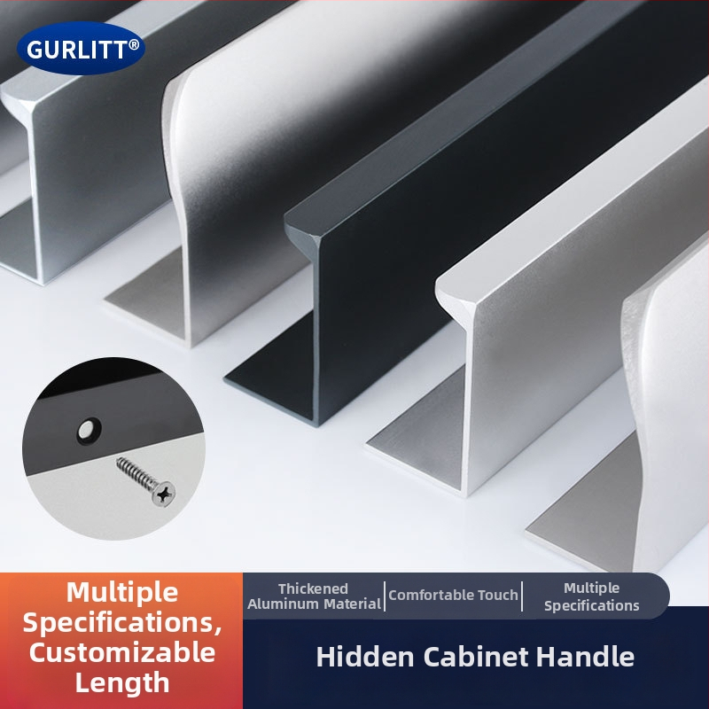 Bezvŕtová neviditeľná hliníková rukoväť na zásuvky, skrinky na topánky a šatníky — hliníková zliatina, elektroplátovanie, moderný minimalistický štýl