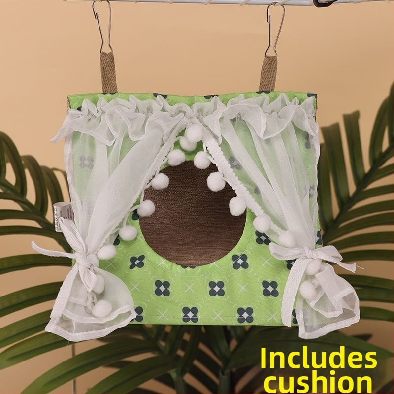 Textilné visiace trojuholníkové hniezdo pre vtáky – priedušné zimné spacie hniezdo pre malé vtáky, proti deformácii nôh