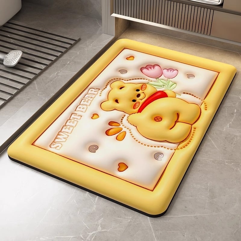 Kúpeľňová rohož na podlahe – protišmyková, diatom mud, absorpčný a rýchloschnúci, motív kresleného seriálu