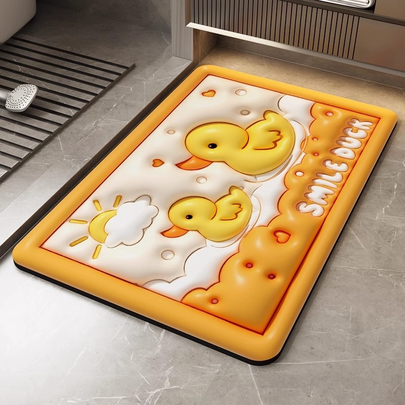 Kúpeľňová rohož na podlahe – protišmyková, diatom mud, absorpčný a rýchloschnúci, motív kresleného seriálu