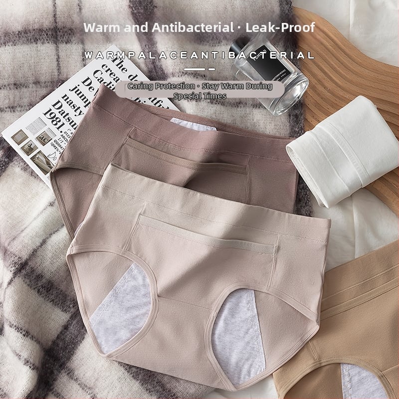 Dámske bavlnené nohavičky na obdobie, stredný pás, ochrana proti úniku, s vreckom so klapkou, priedušné
