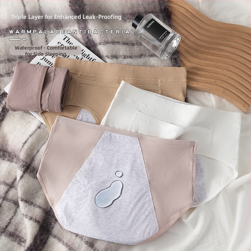 Naiste menstruaalsed puuvillased aluspüksid, keskmise vöökoha kõrgusega, lekkevastane kaitse, klapiga tasku, hingavad