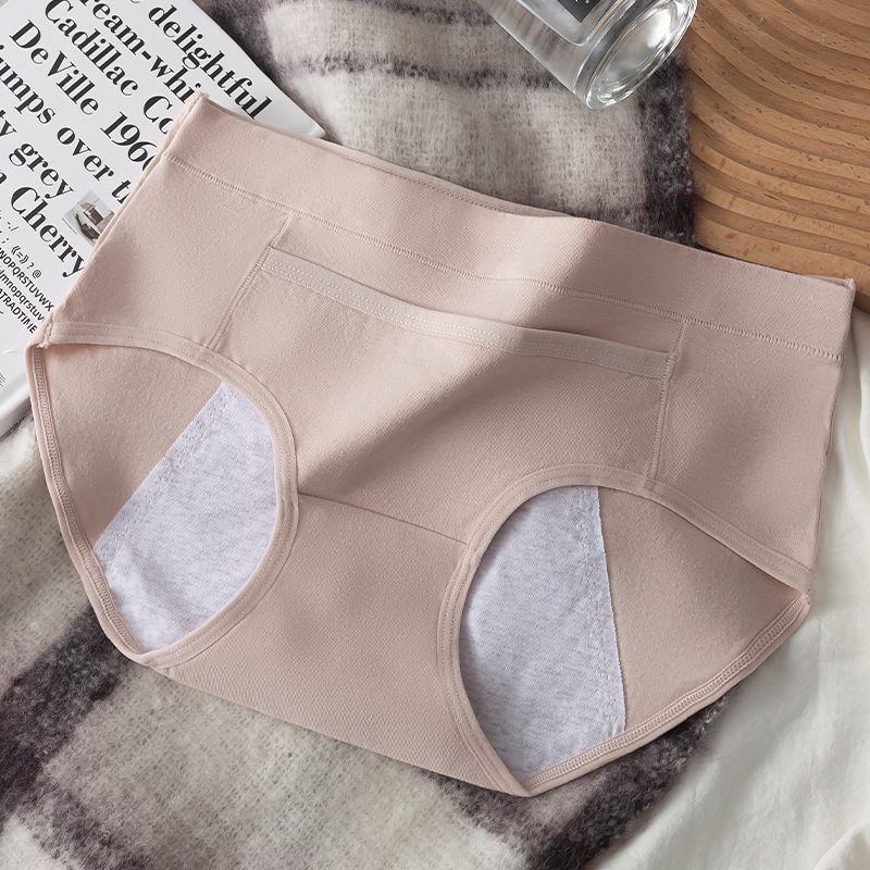 Dámske bavlnené nohavičky na obdobie, stredný pás, ochrana proti úniku, s vreckom so klapkou, priedušné