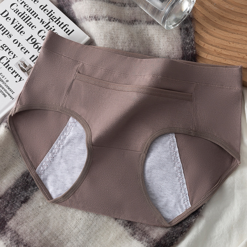 Dámske bavlnené nohavičky na obdobie, stredný pás, ochrana proti úniku, s vreckom so klapkou, priedušné